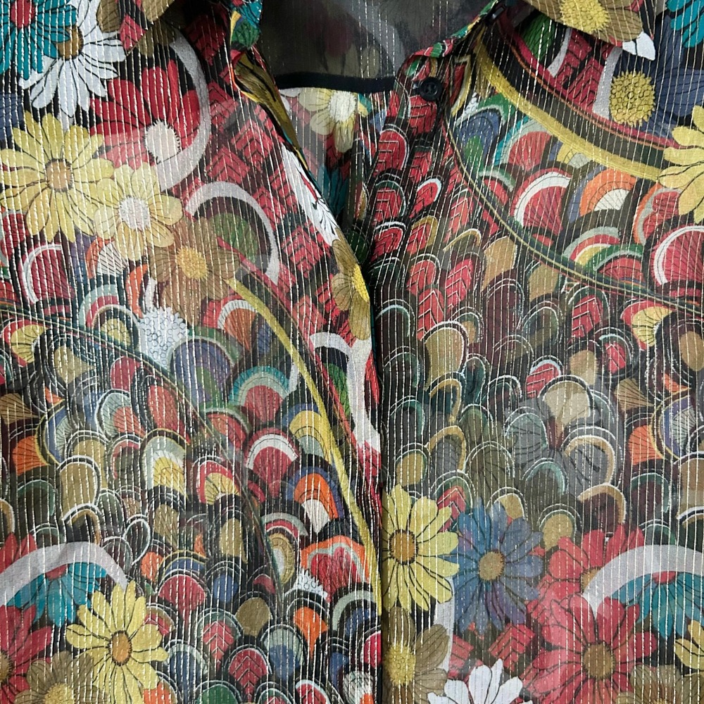 Alice + Olivia Silk Blend Floral Lurex Blouse Multicolor Sheer Metallic Size XL - Picture 3 of 5